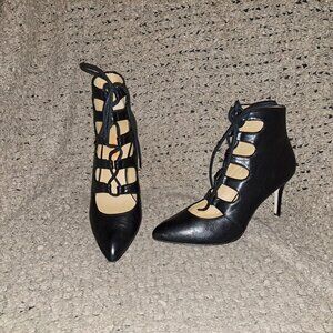 KORS MICHAEL KORS-Black Leather Lace Up Cage Stiletto Booties-Sz 6.5M-NWOB